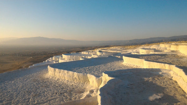 Cotton white travertine hills of Pamukkale